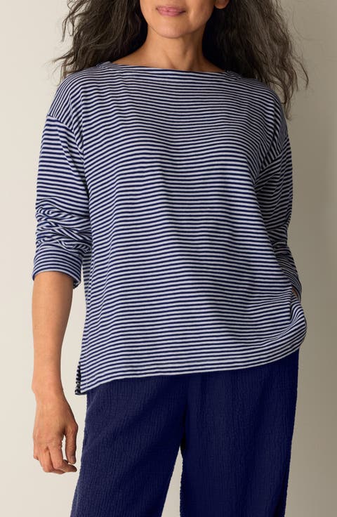 Striped Organic Cotton Bateau Neck Boxy Top