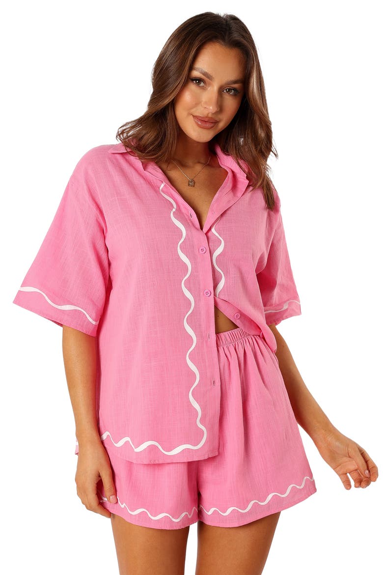 Sunshine Cotton Button-Up Shirt & Shorts Set, Alternate, color, PINK