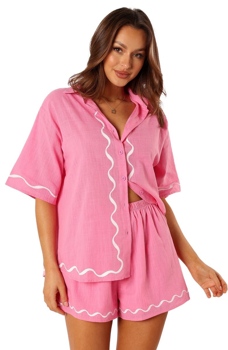 Petal & Pup Sunshine Cotton Button-Up Shirt & Shorts Set, Alternate, color, Pink