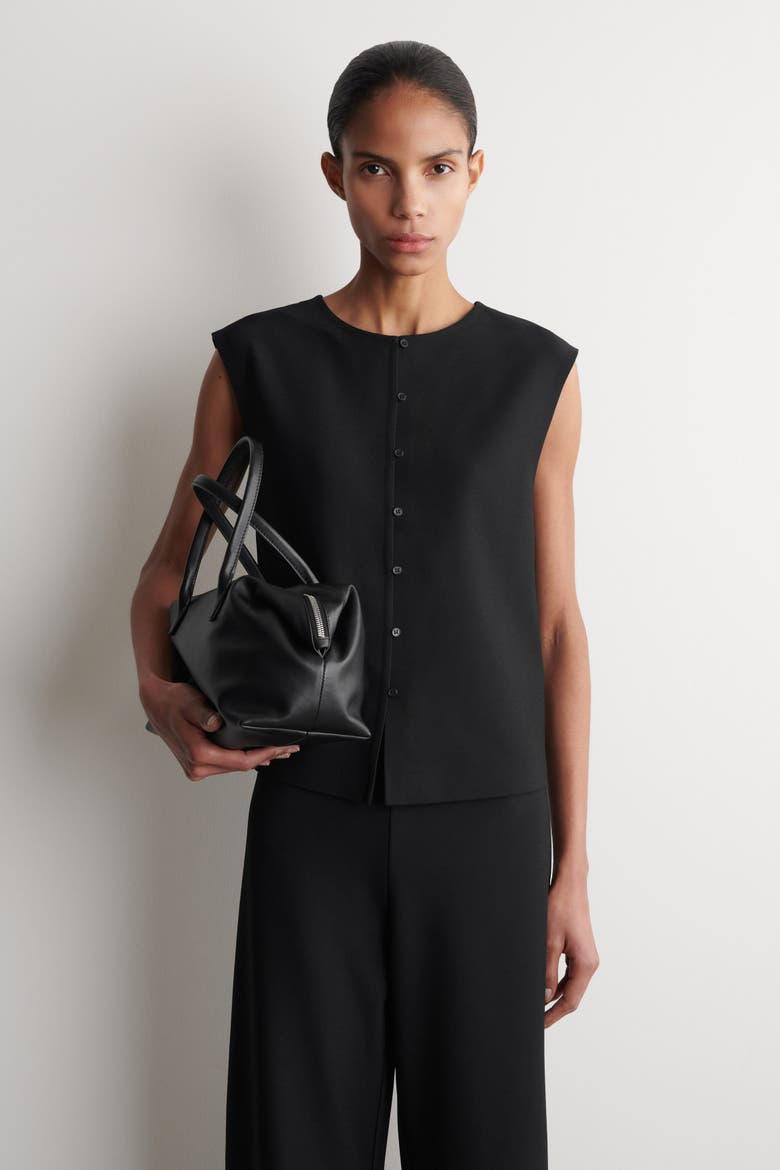 Buttoned Knitted Top, Main, color, BLACK