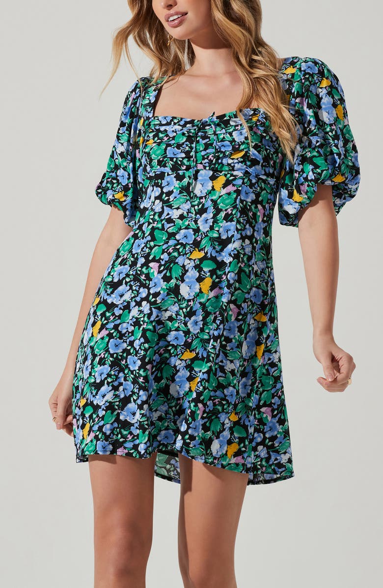 ASTR the Label Floral Print Puff Sleeve Dress, Alternate, color, 