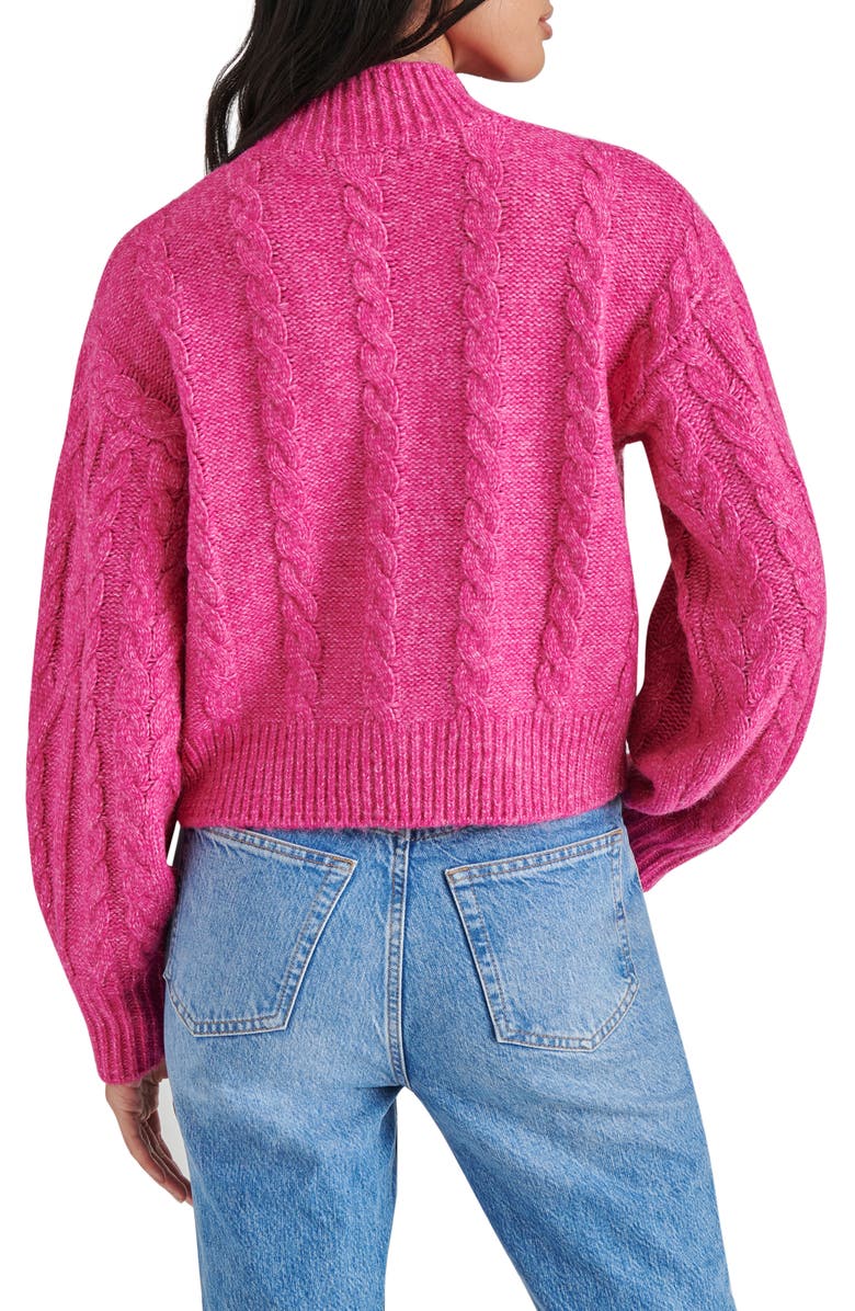 Steve Madden Marcie Cable Stitch Mock Neck Sweater, Alternate, color, Fuschia