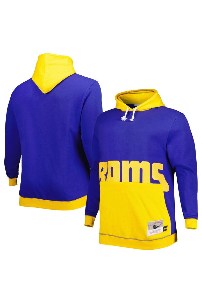 Men's Mitchell & Ness Royal/Gold Los Angeles Rams Big & Tall Big Face Pullover Hoodie, Main, color, Royal