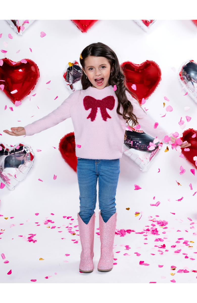 Mia Belle Girls Sweet Bow Knit Sweater, Alternate, color, Pink