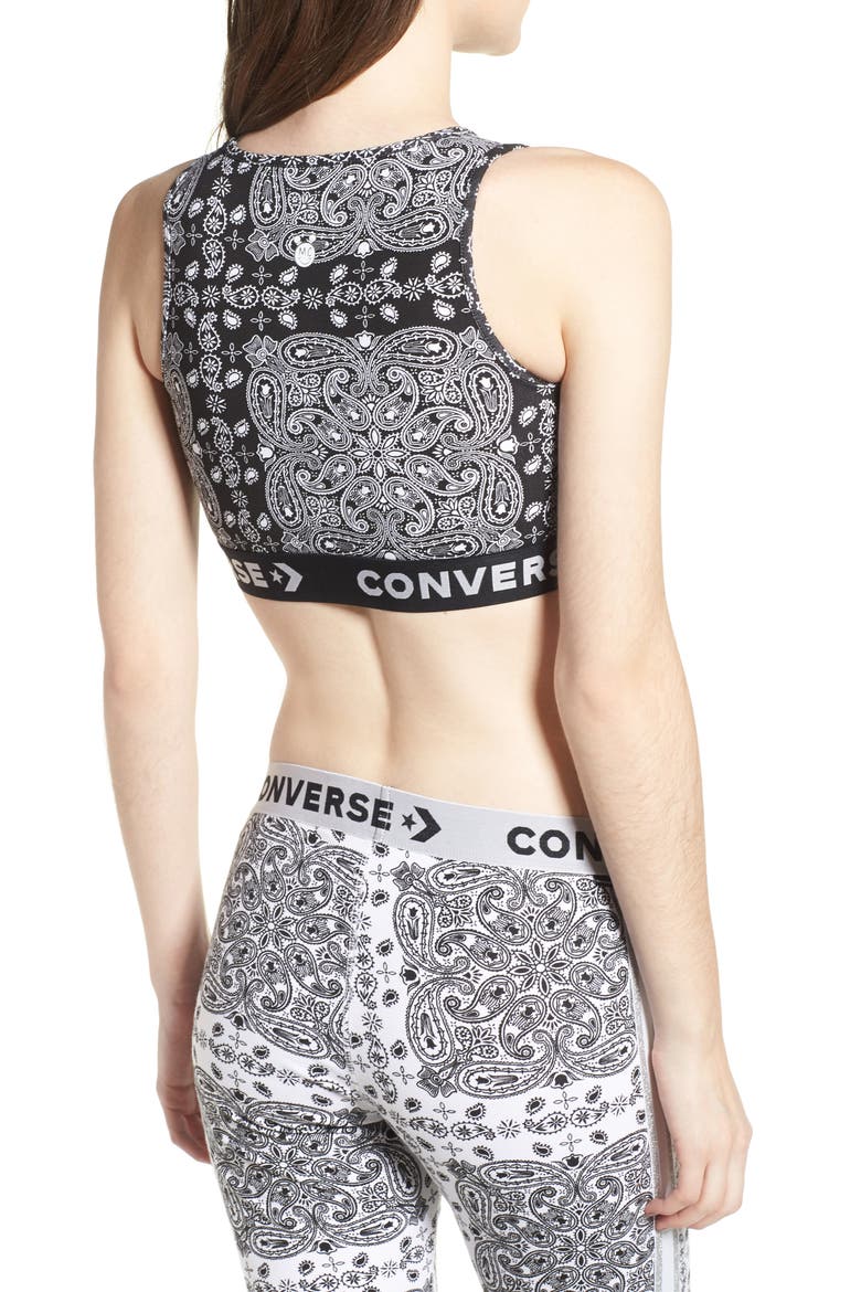 x Miley Cyrus Bandana Print Sports Bra, Alternate, color, BLACK