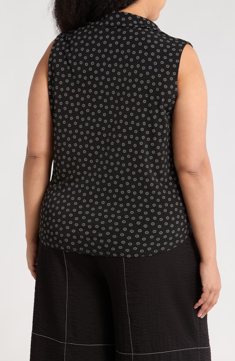Adrianna Papell Sleeveless Tie Front Button-Up Top, Alternate, color, Black Small Daisy