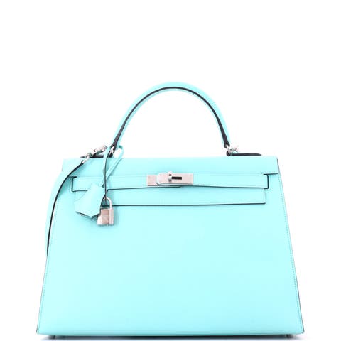 Kelly Handbag Blue Epsom with Palladium Hardware 32