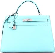 Pre-Owned Hermes Kelly Handbag Blue Epsom with Palladium Hardware 32