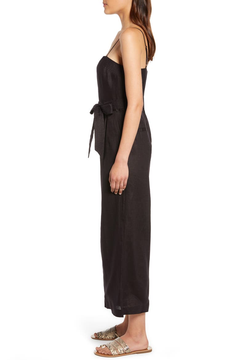 Spaghetti Strap Linen Jumpsuit, Alternate, color, BLACK