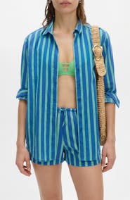 M&S Stripe Long Sleeve Cotton Button-Up Top