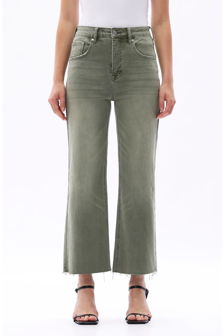 High Waist Raw Hem Wide Leg Jeans, Main, color, GREEN