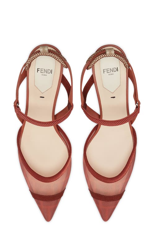Fendi Colibri Ff Mesh Slingback Kitten-heel Pumps In Brown