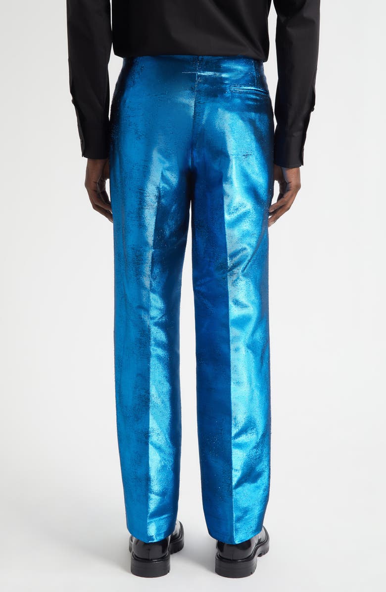 MM6 Maison Margiela Distressed Metallic Jacquard Straight Leg Trousers, Alternate, color, Blue
