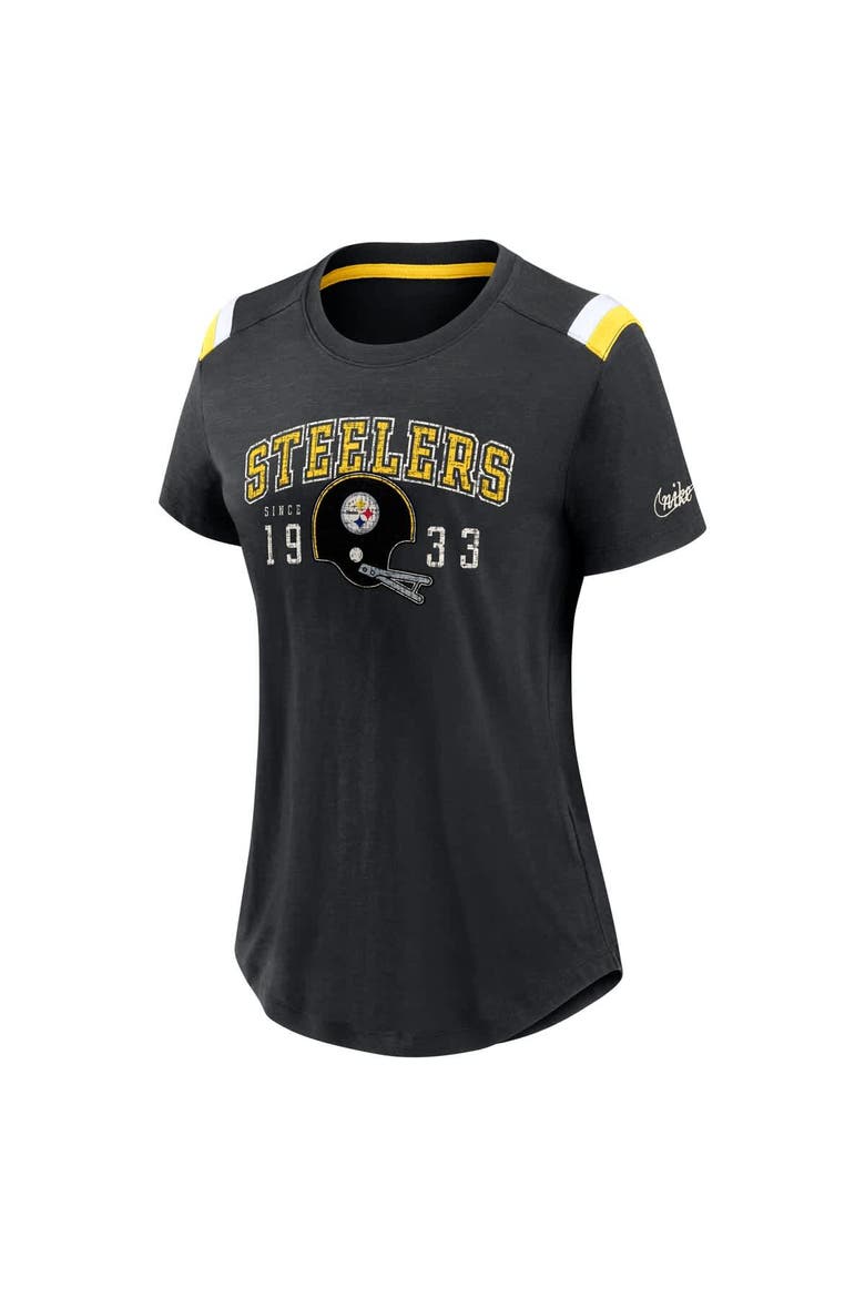 Women's Nike  Heather Black Pittsburgh Steelers Historic Slub Fashion T-Shirt, Alternate, color, Heather Black