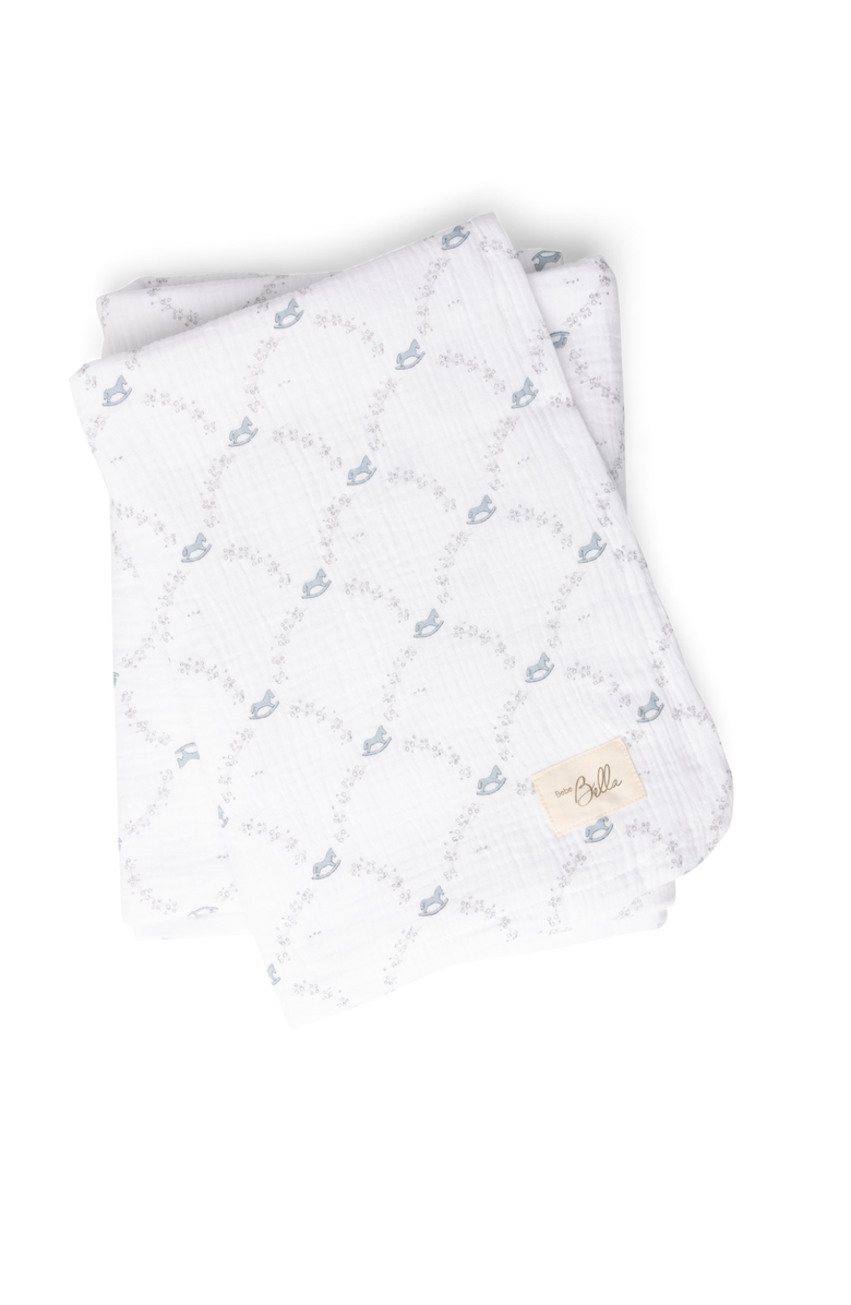 Bebe Bella Rocking Horse Print Knit Swaddle, Main, color, White