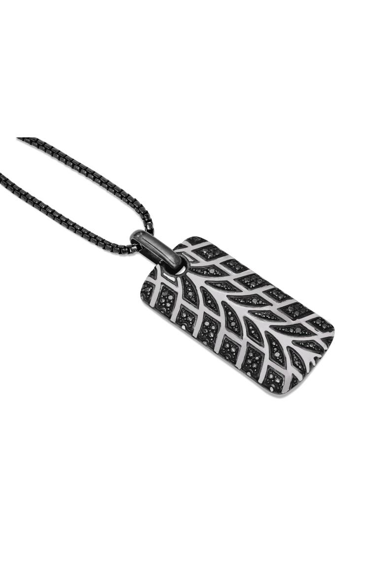 Racer Swag Tire Tread Silver & Black Diamond Tag Necklace, Alternate, color, Dark Grey