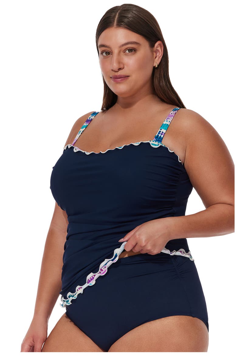 Canva Plus Size Shirred Underwire Tankini Top, Alternate, color, Navy
