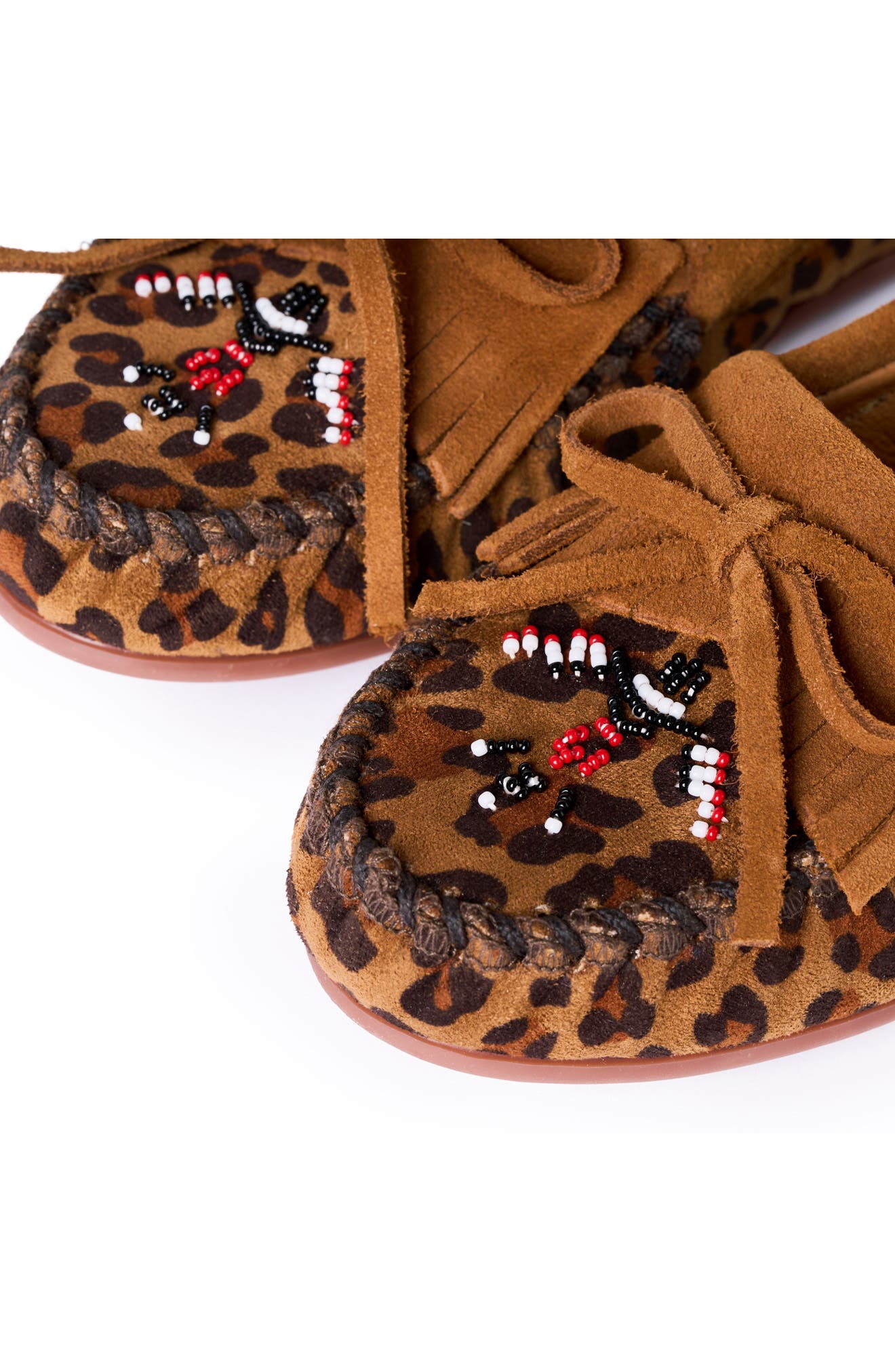Thunderbird Animikii Moccasin Slipper, Alternate, color, TAN LEOPARD PRINT