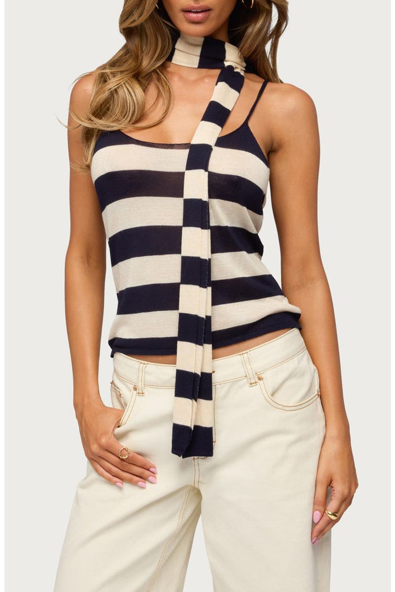 Stripe Knit Tank & Scarf, Main, color, NAVY-AND-CREAM