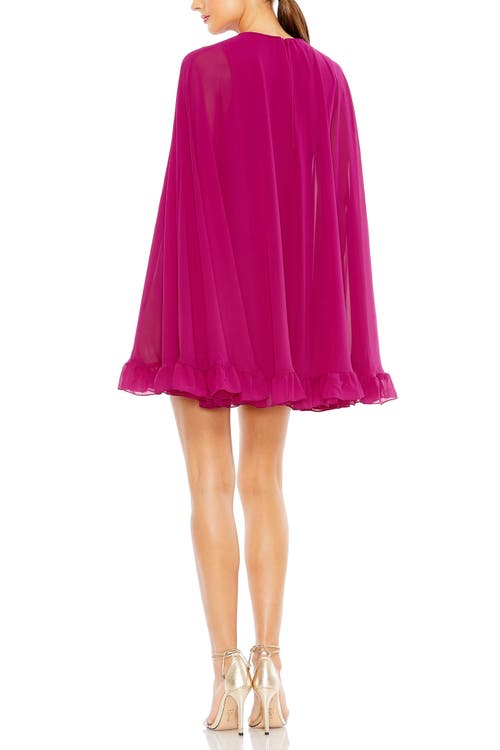 Mac Duggal Ruffle Long Sleeve Chiffon Minidress In Fuchsia