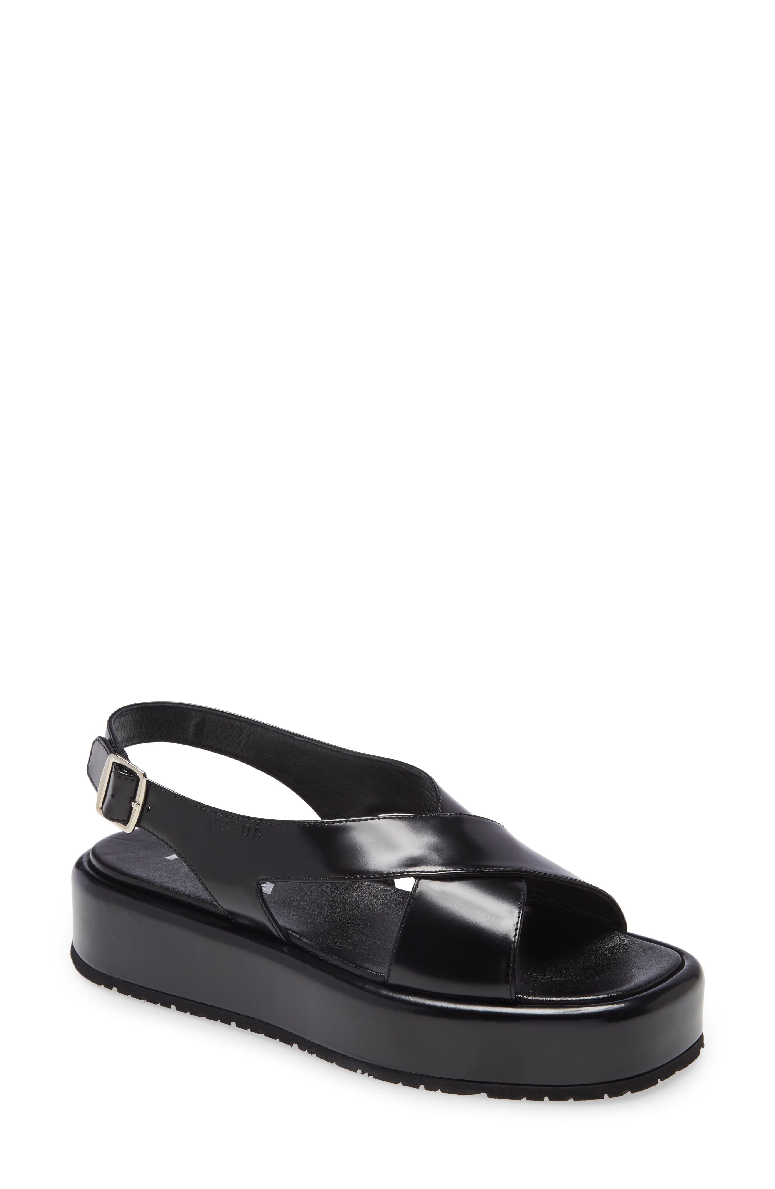 Prada Cross Strap Platform Sandal, Main, color, 