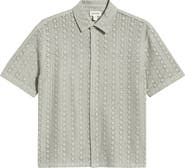 Open Edit Boxy Lace Short Sleeve Button-Up Shirt