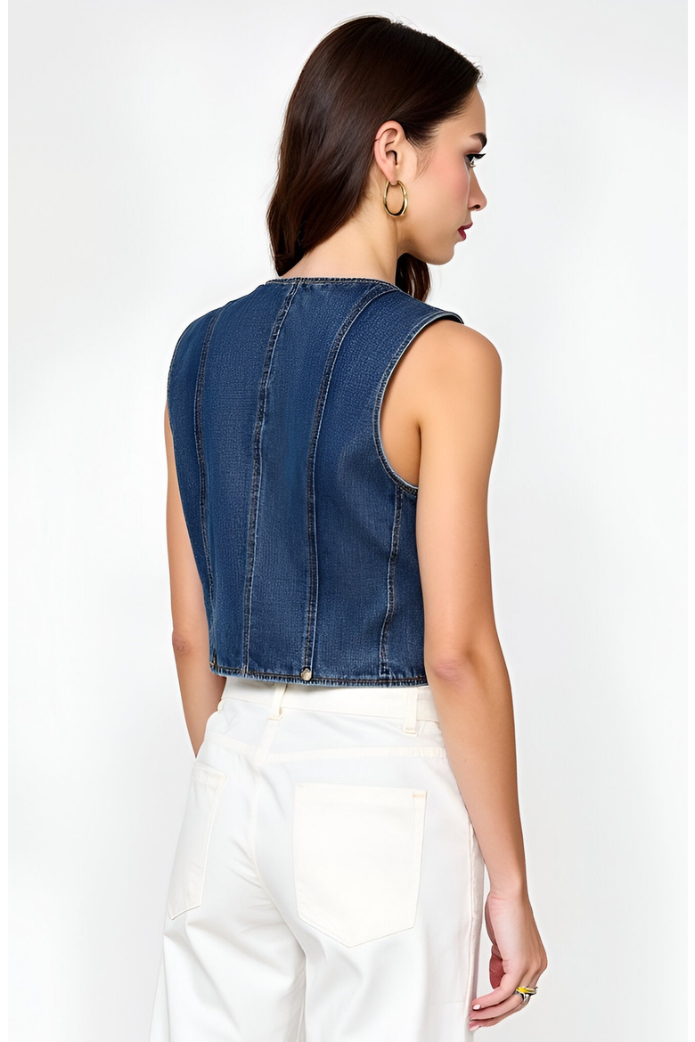 Angled Hem V-Neck Denim Vest, Alternate, color, Blue