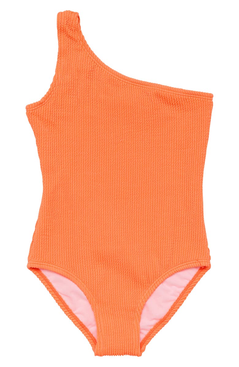 Snapper Rock Kids' Tangerine One-Shoulder One-Piece Swimsuit, Main, color,