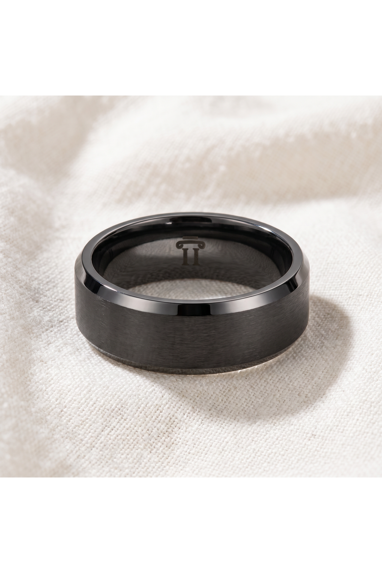 Men's Brushed Black Tungsten 6mm Beveled Ring Wedding Band, Alternate, color, Black Tungsten