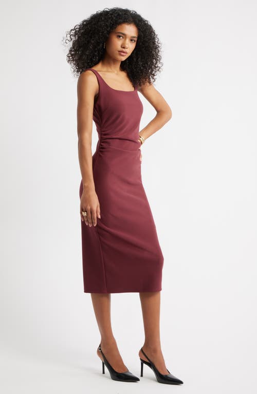 Open Edit Bonded Crepe Midi Dress In Burgundy