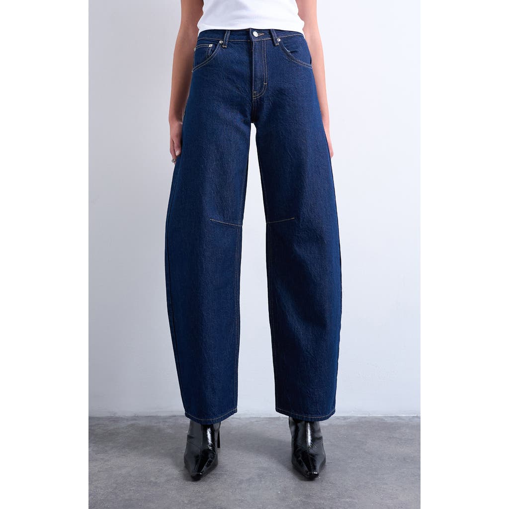Topshop High Waist Barrel Jeans In Blue