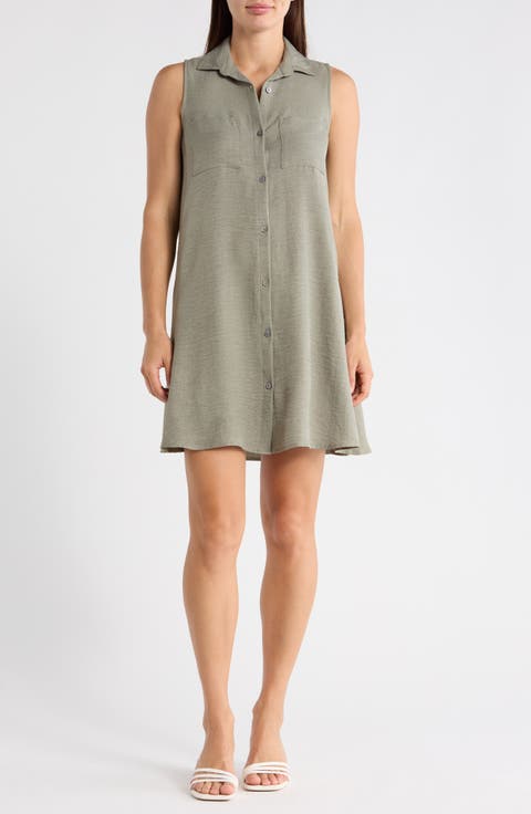 Two Pocket Sleeveless Shirtdress