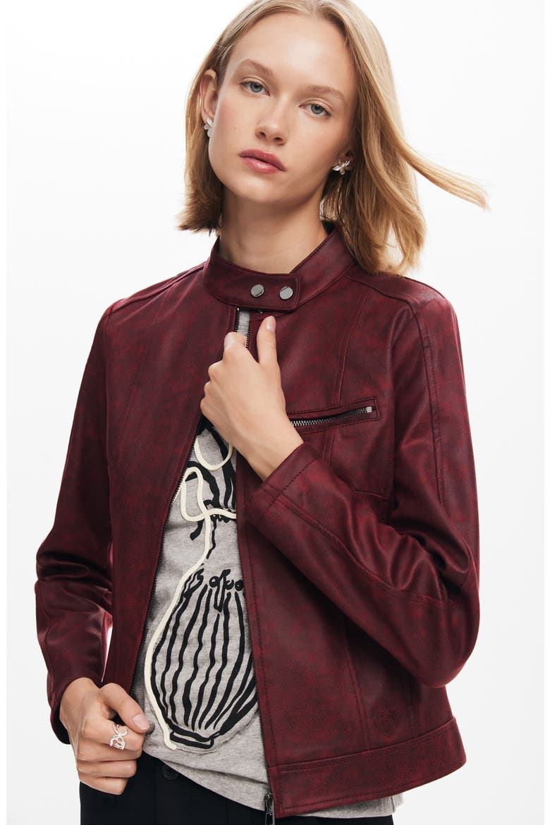 Munich Faux Leather Moto Jacket, Alternate, color, RED
