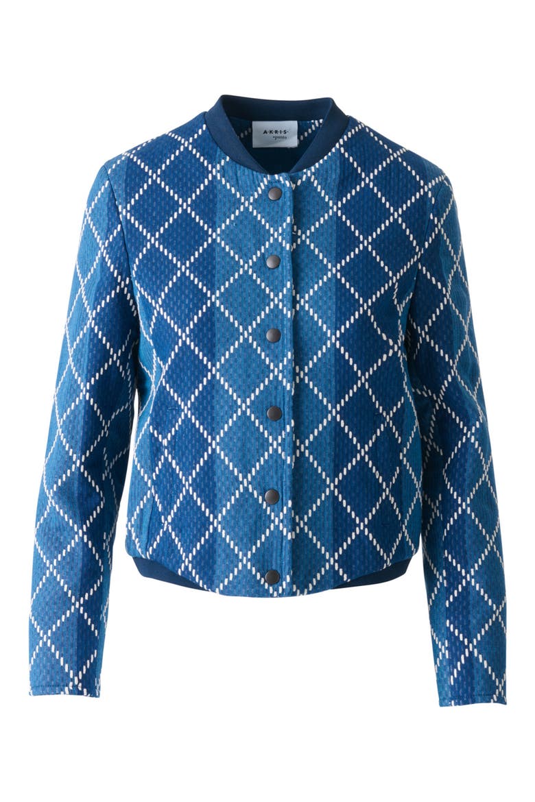 Diamond Jacquard Crop Bomber Jacket, Alternate, color, MEDIUM DENIM-CREAM