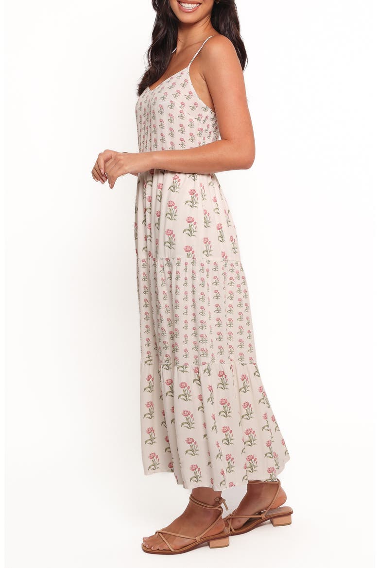 Echo Print Tiered Sleeveless Midi Dress, Alternate, color, WHITE/ PINK