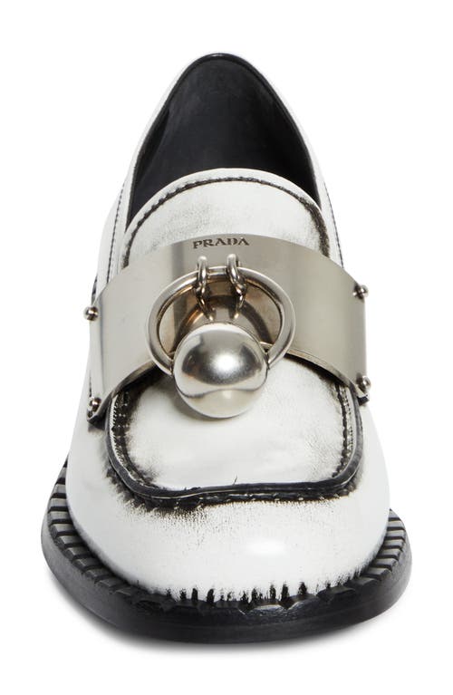 Shop Prada Two-tone Calfskin Leather Loafer In Bianco