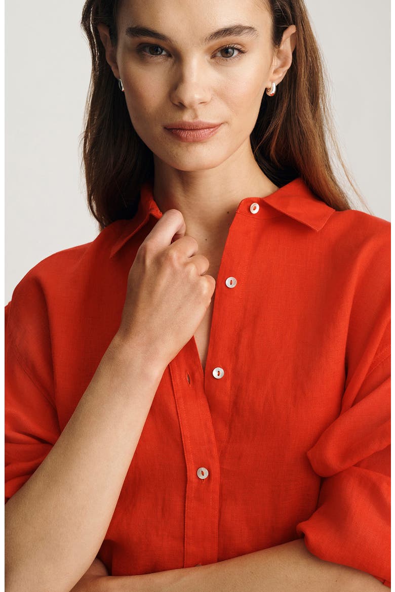 Relaxed Fit Linen Button-Up Shirt, Alternate, color, FIERY RED