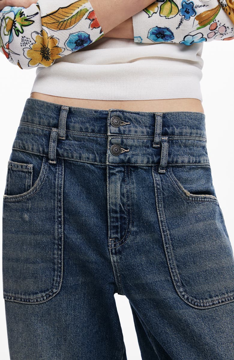 Desigual High Waist Boyfriend Barrel Legs Jeans, Alternate, color, Medium Blue