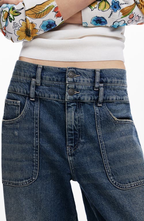 Desigual High Waist Boyfriend Barrel Legs Jeans In Medium Blue