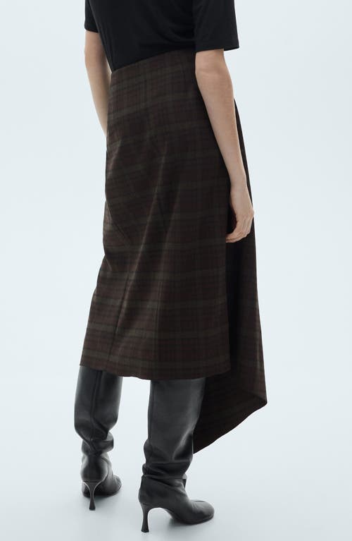 Mango Check Ruffle Skirt In Khaki Brown