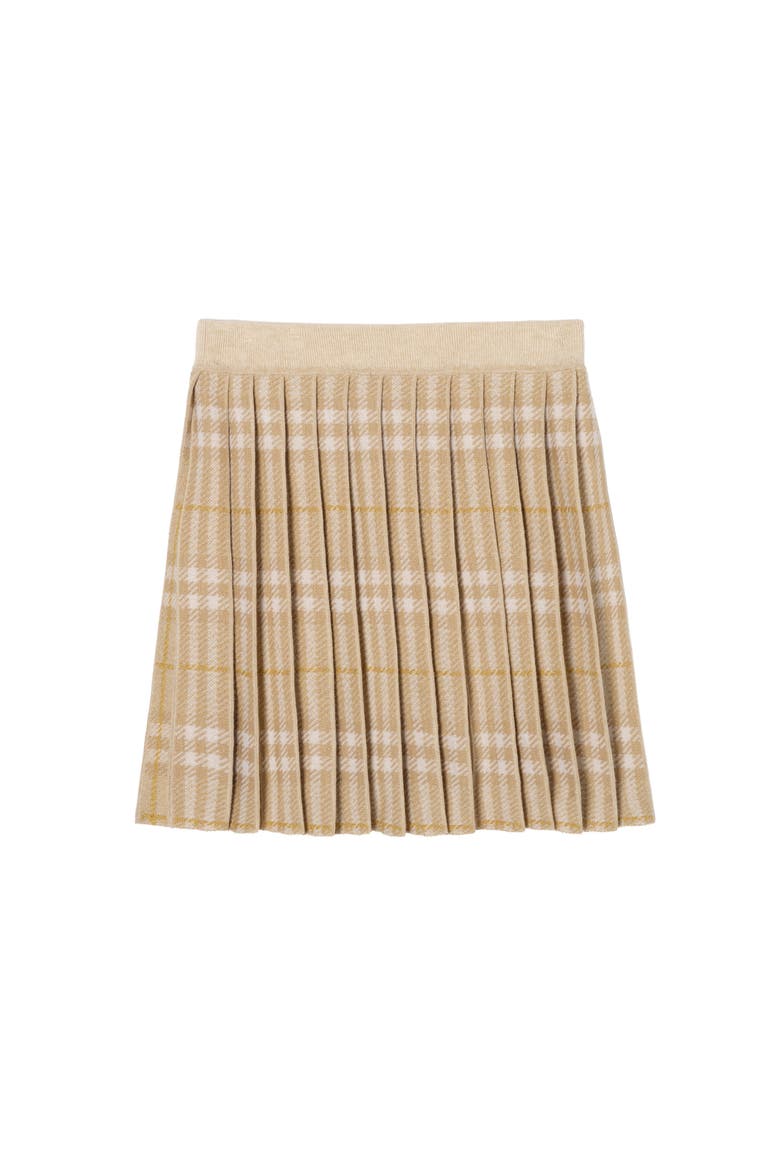 Pleated Check Wool Blend Skirt, Main, color, White denim