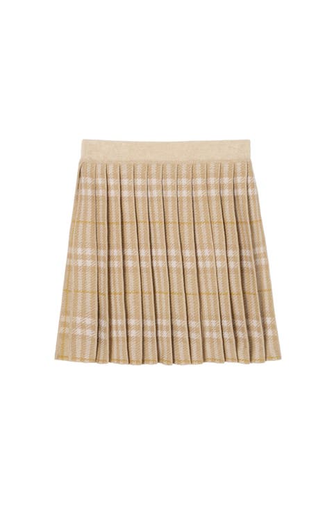 Pleated Check Wool Blend Skirt