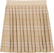 Burberry Pleated Check Wool Blend Skirt
