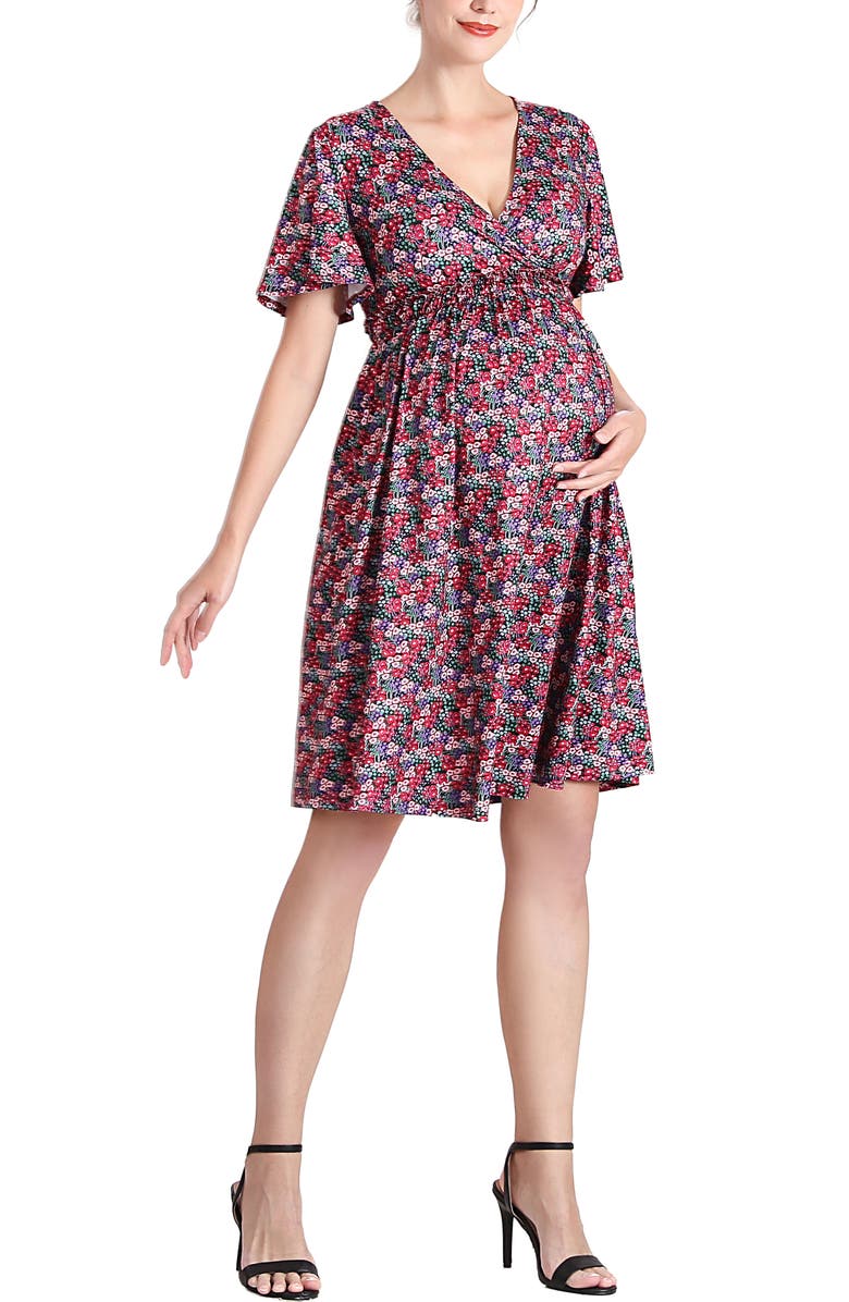 Kimi & Kai Evin V-Neck Maternity/Nursing Dress, Alternate, color, Multicolored