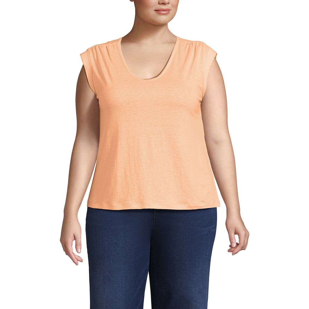 Lands' End Linen Blend Cap Sleeve Gathered Shoulder Tee