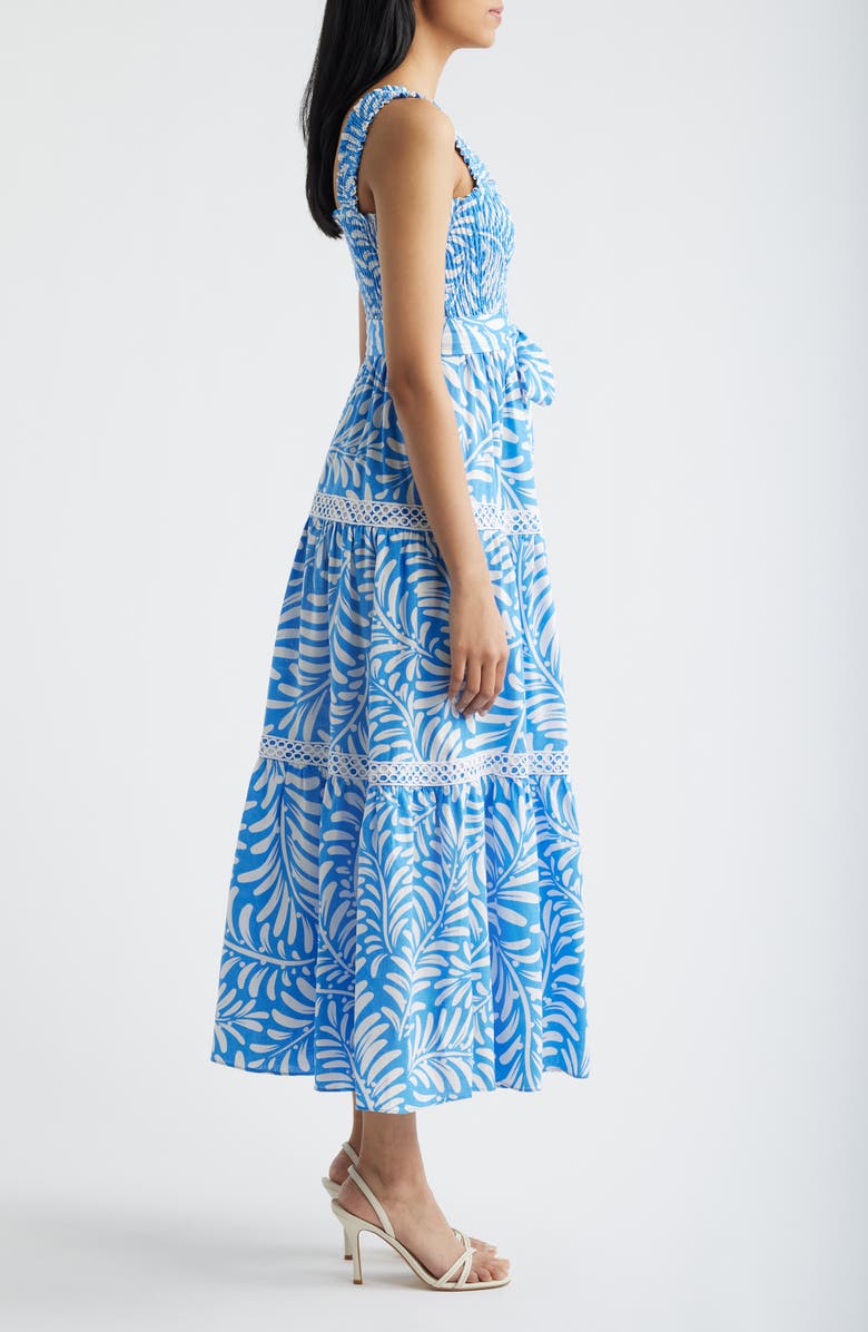 Anne Klein Floral Print Linen Blend Midi Dress, Alternate, color, Seaport/ Crispt White