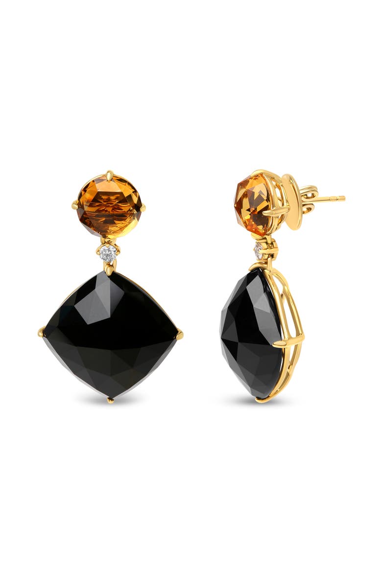 18K Yellow Gold 1/5 Cttw Diamond with Citrine & Black Onyx Gemstone Dangle Earring, Alternate, color, Yellow