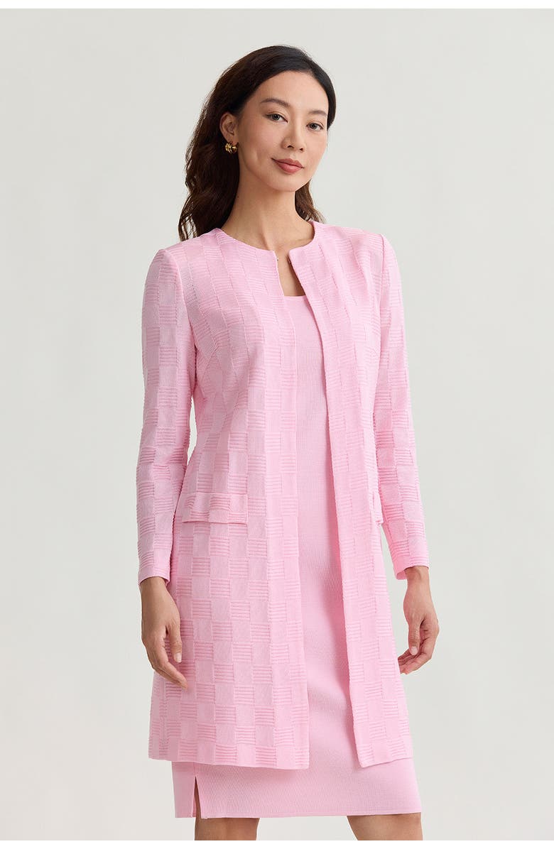 Ming Wang Heritage Tonal Checkered Knit Jacket, Alternate, color, Perfect Pink