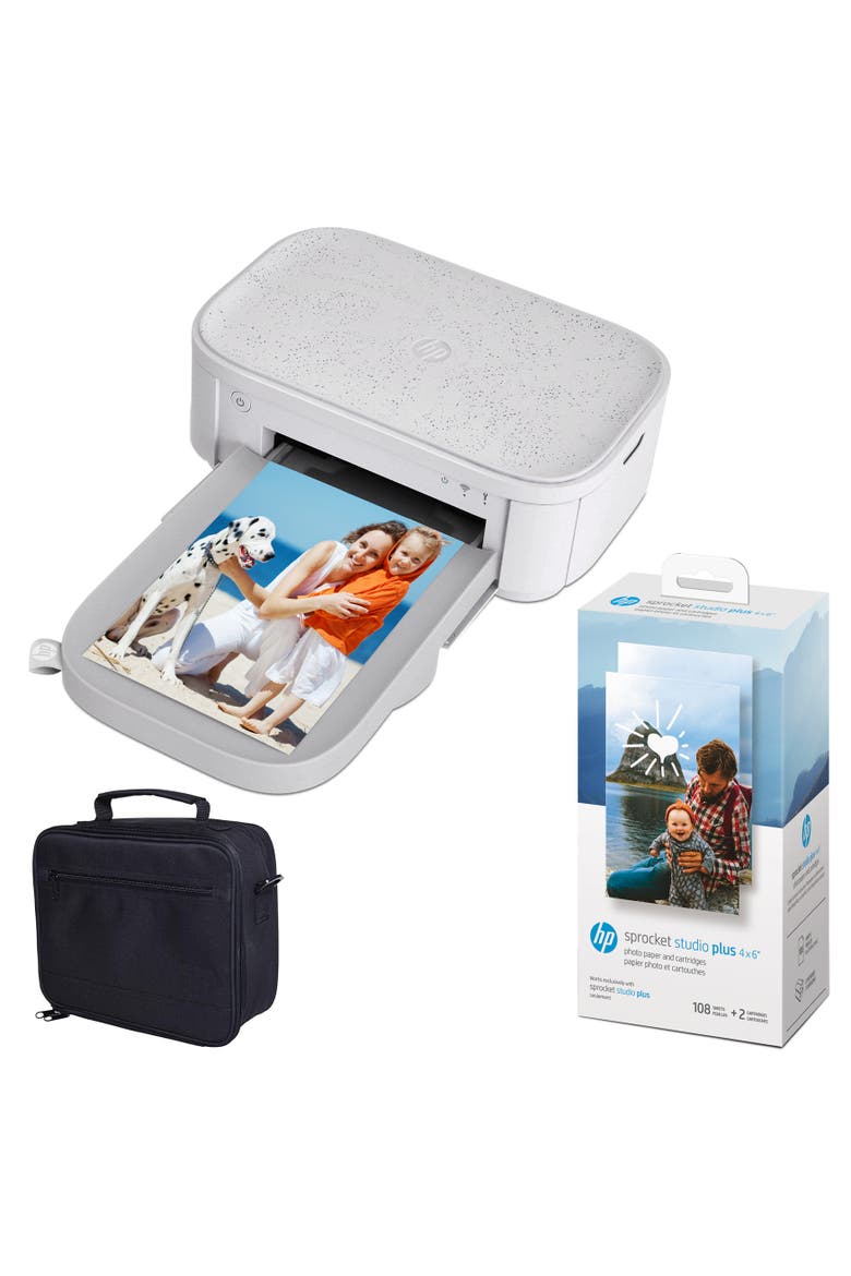 Sprocket Studio Plus 4x6 Photo Printer Case & Paper Bundle, Main, color, White