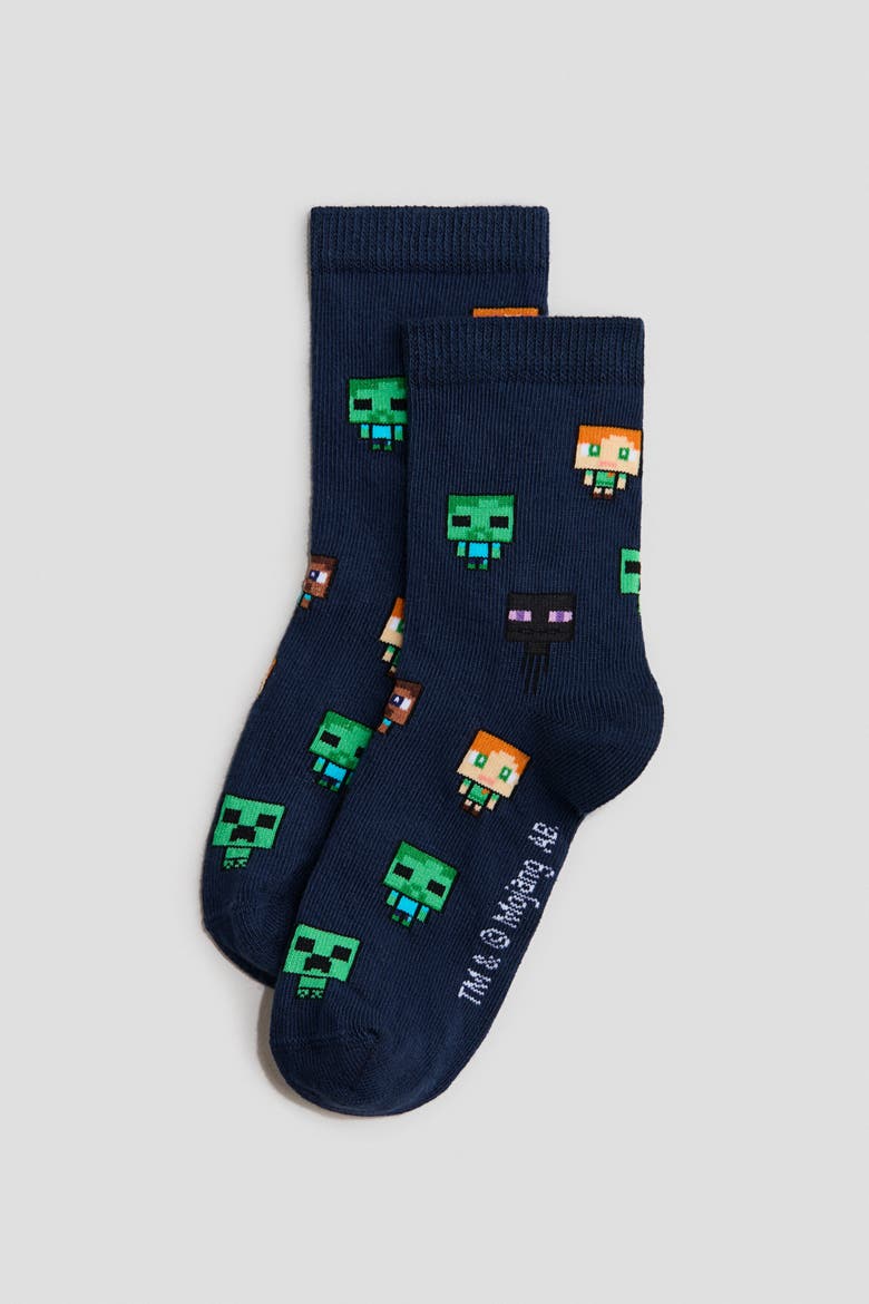 7-pack Socks, Alternate, color, Navy blue/Minecraft